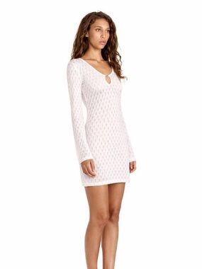 Missoni white lace crochet knit v neck sheer long sleeve dress cover up resort